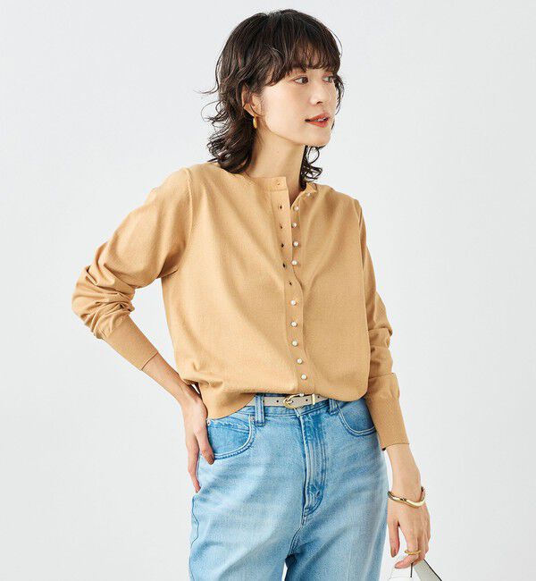 NOLLEY'S「《手洗い可能》コットンテックスクルーネックカーディガン」|カーディガン|