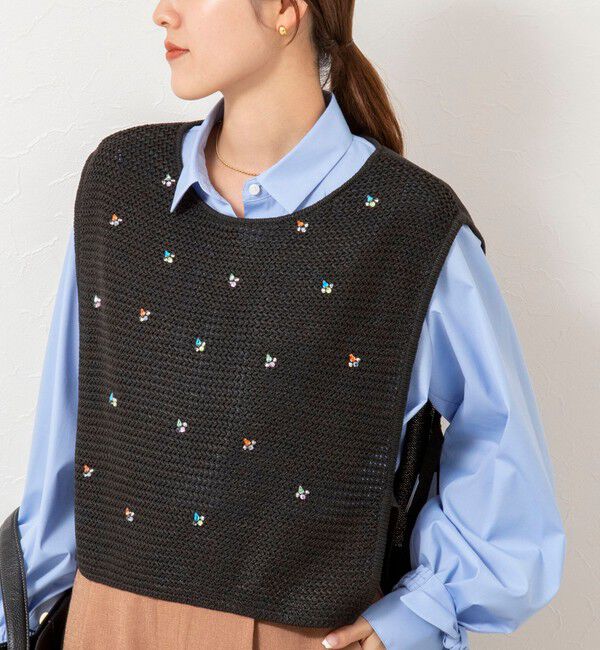 NOLLEY'S「《手洗い可能》ビジュー付ベスト」|ベスト・ジレ|ブラック