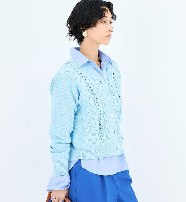 NOLLEY'S「《手洗い可能》ケーブルレースVネックカーディガン」|カーディガン|
