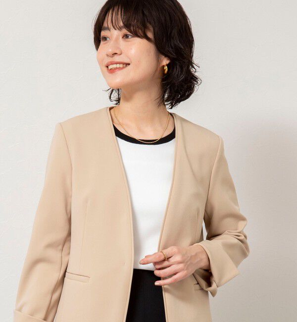 NOLLEY'S sophi「《セットアップ対応》ウォッシャブルWクロス2WAYストレッチジャケット」|ノーカラージャケット|