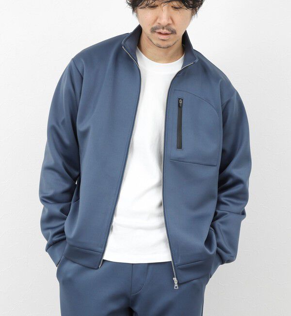 NOLLEY'S goodman「《セットアップ対応》ダブルニットZIPスタンドカラー 26SS」|ブルゾン・スタジャン|グレイッシュブルー