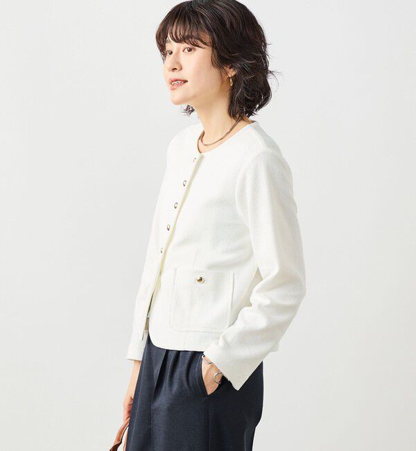 NOLLEY'S sophi「ウォッシャブルラッセルリングカーデジャケット」|ノーカラージャケット|