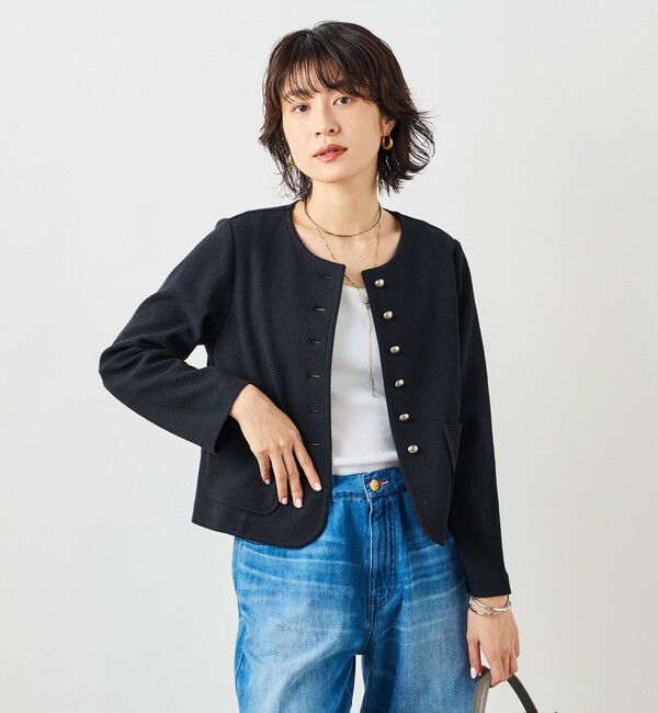 NOLLEY'S sophi「ウォッシャブルラッセルリングカーデジャケット」|ノーカラージャケット|