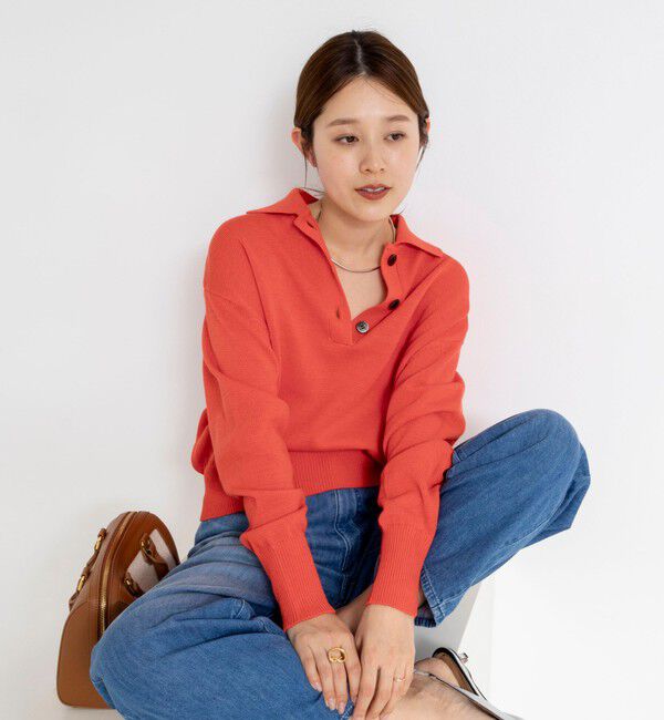NOLLEY'S「《手洗い可能》ギマコットンポロ襟プルオーバー」|ニット・セーター|