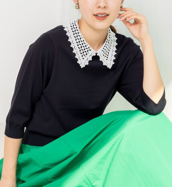 NOLLEY'S「【WEB＆一部店舗限定カラー】《手洗い可能》襟レース取り外し6分袖プルオーバー」|ニット・セーター|