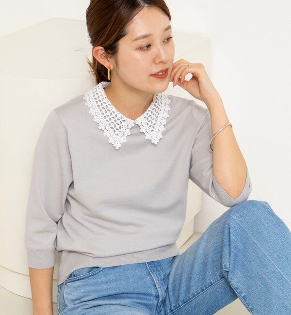 NOLLEY'S「【WEB＆一部店舗限定カラー】《手洗い可能》襟レース取り外し6分袖プルオーバー」|ニット・セーター|