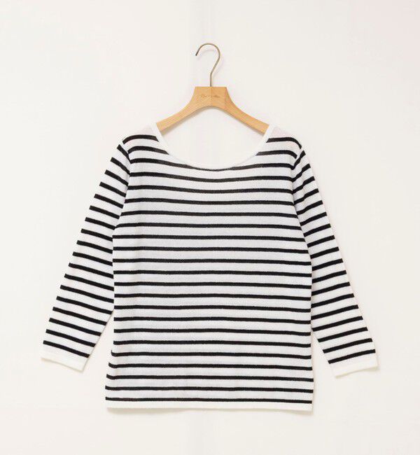 Rie Miller「ウォッシャブルブークレーボーダーバックUネックプルオーバー」|ニット・セーター|