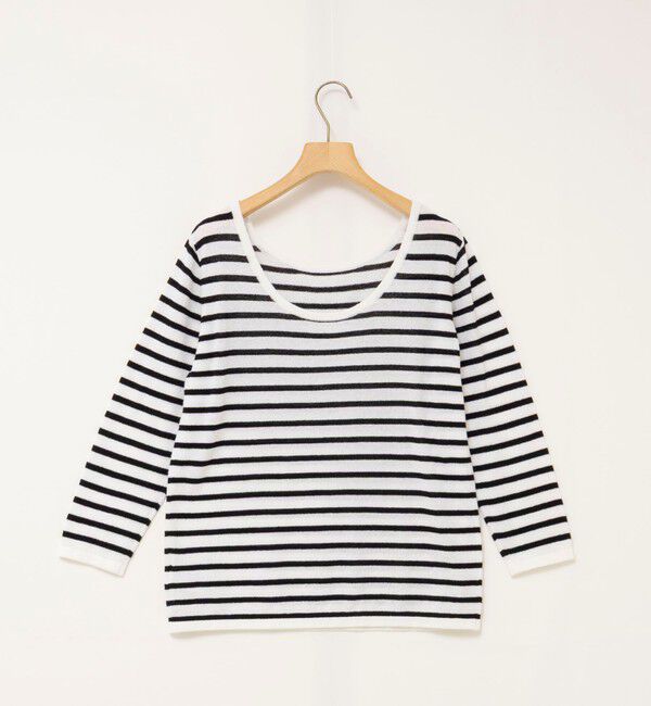 Rie Miller「ウォッシャブルブークレーボーダーバックUネックプルオーバー」|ニット・セーター|