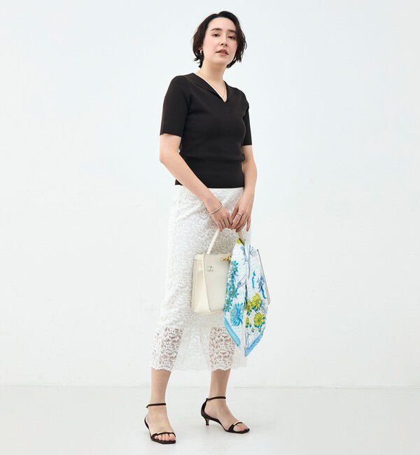 NOLLEY'S sophi「《手洗い可能》トライアングルカラー総針5分袖プルオーバー」|ニット・セーター|