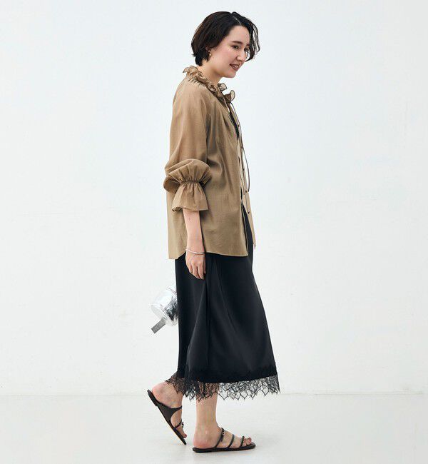 NOLLEY'S sophi「ウォッシャブルシアーオーガンジーフリルネックブラウス」|シャツ・ブラウス|