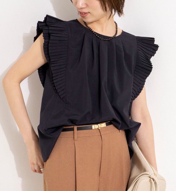NOLLEY'S「ウォッシャブル高機能袖プリーツブラウス」|シャツ・ブラウス|ネイビー