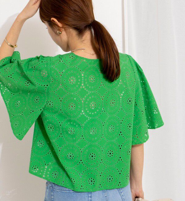 NOLLEY'S「《セットアップ対応》ウォッシャブルフレアスリーブレースブラウス」|シャツ・ブラウス|