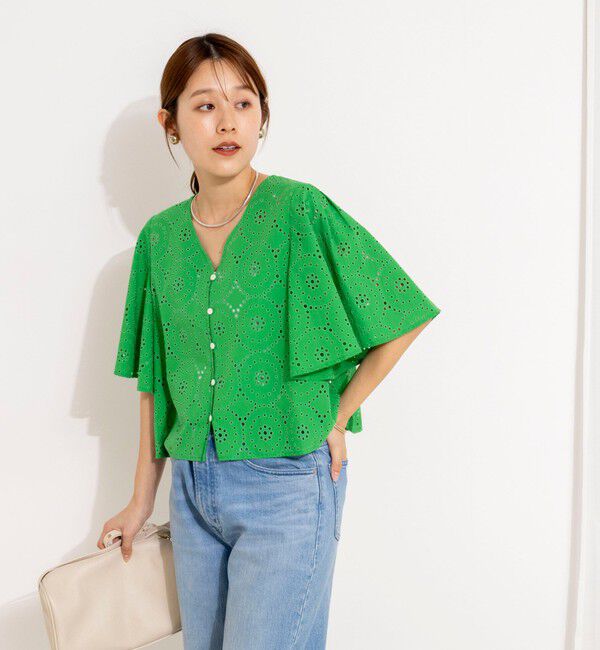 NOLLEY'S「《セットアップ対応》ウォッシャブルフレアスリーブレースブラウス」|シャツ・ブラウス|