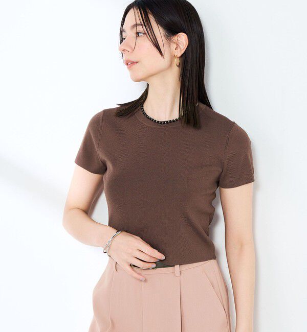 NOLLEY'S sophi「《手洗い可能/アンサンブル対応》マルチファンクション総針半袖プルオーバー」|ニット・セーター|ブラウン