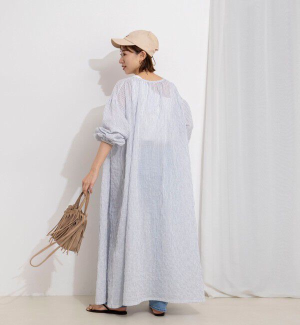 NOLLEY'S「ウォッシャブルシャーリングストライプ2WAYギャザーワンピース」|ワンピース|