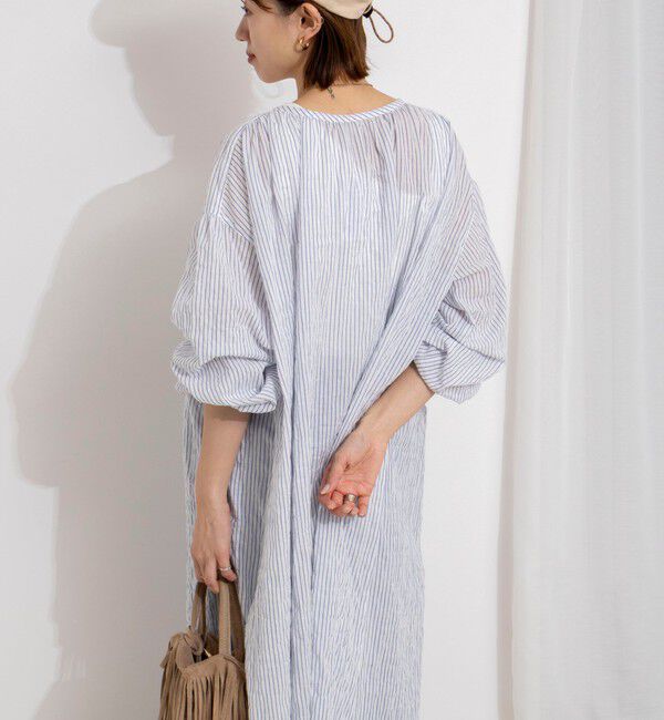 NOLLEY'S「ウォッシャブルシャーリングストライプ2WAYギャザーワンピース」|ワンピース|