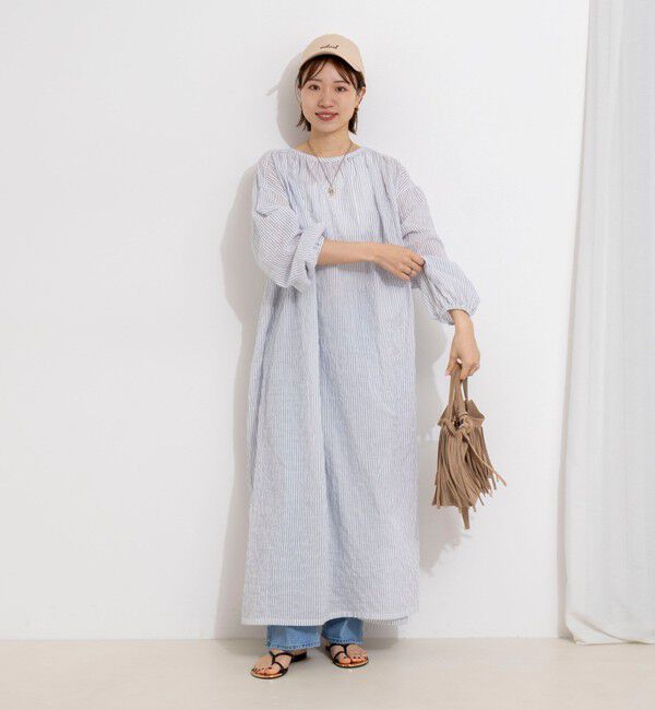 NOLLEY'S「ウォッシャブルシャーリングストライプ2WAYギャザーワンピース」|ワンピース|