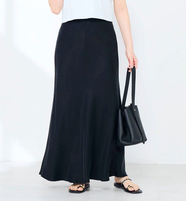 NOLLEY'S sophi「ウォッシャブルキュプラサテンナロースカート」|フレア|ブラック