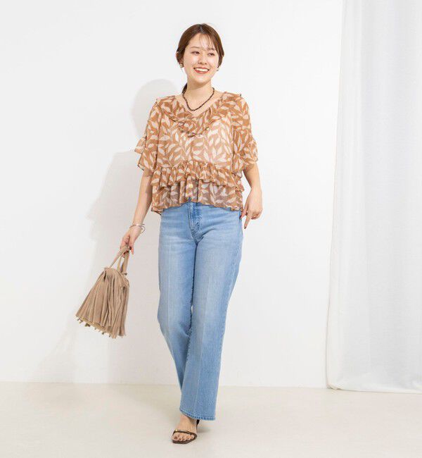 NOLLEY'S「【Import Fabric】ウォッシャブル楊柳リーフ柄フリルブラウス」|シャツ・ブラウス|