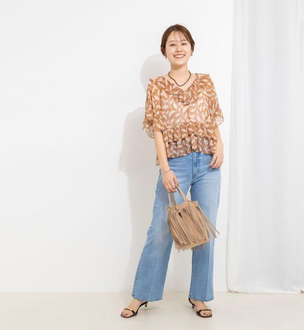 NOLLEY'S「【Import Fabric】ウォッシャブル楊柳リーフ柄フリルブラウス」|シャツ・ブラウス|
