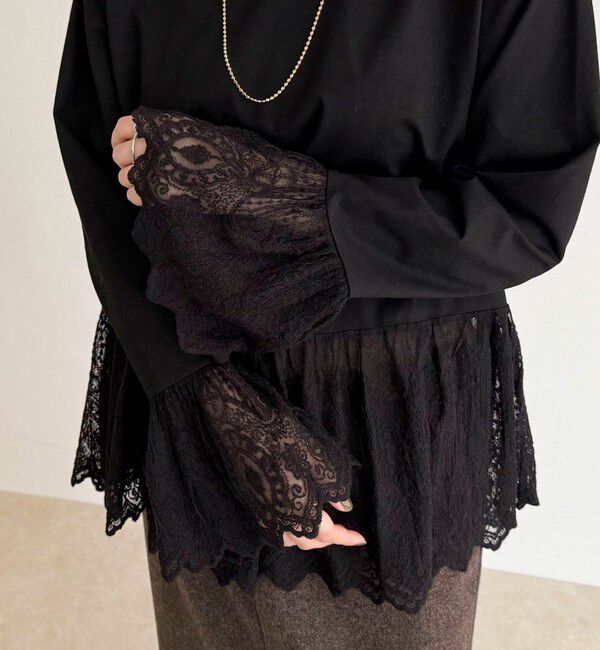 fredy emue「レースドッキングロンTシャツ」|Tシャツ・カットソー|ブラック