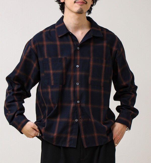 GLOSTER「【奥行きのある色合い】オンブレチェック ロングスリーブシャツ」|シャツ・ブラウス|ネイビー