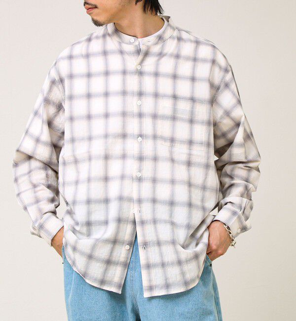 GLOSTER「【夏まで使える】テクスチャーバンドカラーチェックシャツ」|シャツ・ブラウス|