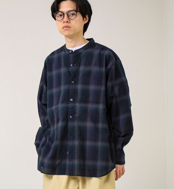 GLOSTER「【夏まで使える】テクスチャーバンドカラーチェックシャツ」|シャツ・ブラウス|