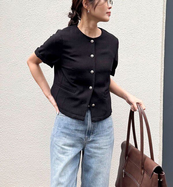 fredy emue「【@sora_522m企画】ノーカラーハーフスリーブジャケット」|ノーカラージャケット|