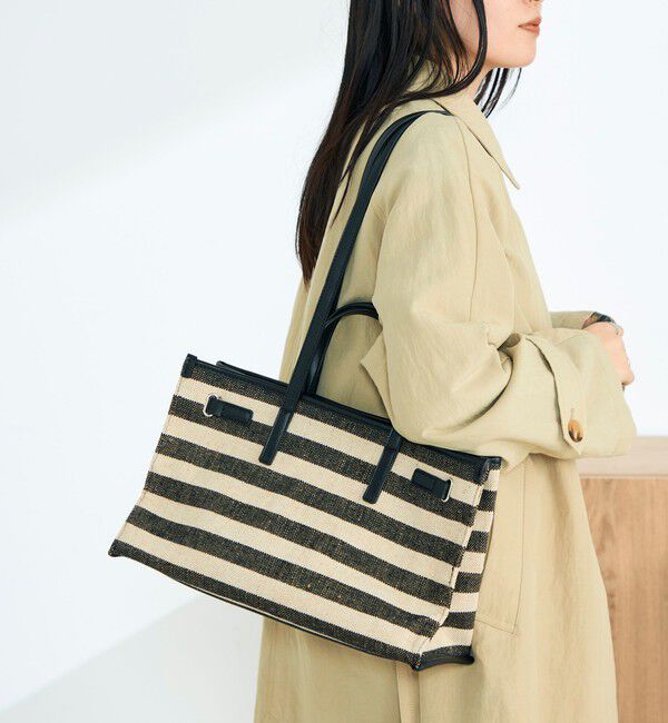 fredy emue「ボーダープリントスクエアトートバッグ」|ショルダー・メッセンジャー|ブラック系その他