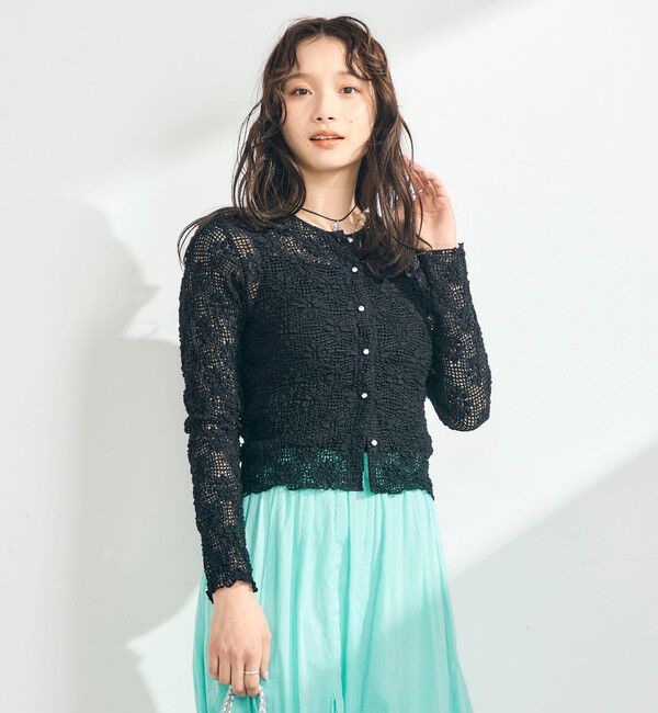 fredy emue「フラワーストレッチレースカーデ」|カーディガン|ブラック