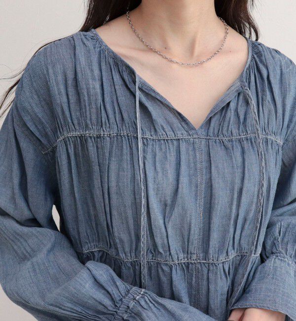 fredy emue「コットンボイルシアーデニムシャーリングブラウス」|シャツ・ブラウス|
