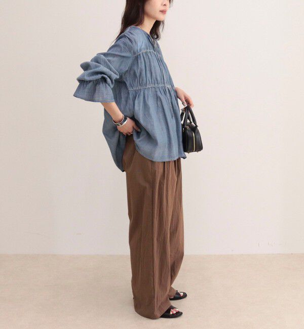 fredy emue「コットンボイルシアーデニムシャーリングブラウス」|シャツ・ブラウス|