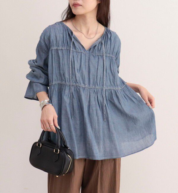 fredy emue「コットンボイルシアーデニムシャーリングブラウス」|シャツ・ブラウス|