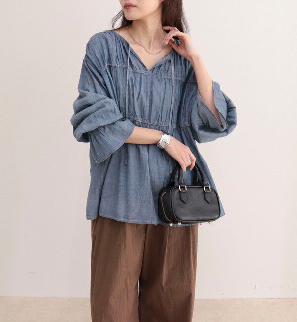 fredy emue「コットンボイルシアーデニムシャーリングブラウス」|シャツ・ブラウス|