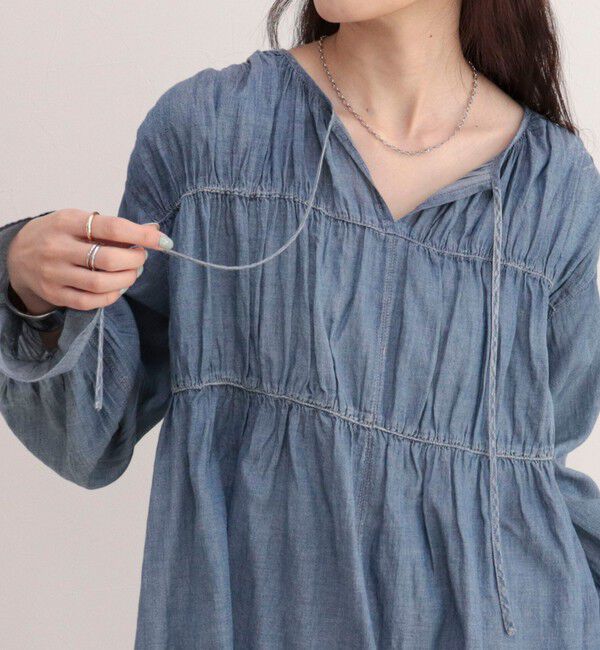fredy emue「コットンボイルシアーデニムシャーリングブラウス」|シャツ・ブラウス|