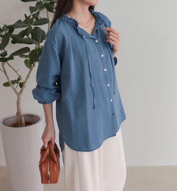 fredy emue「シアーデニムフリルカラーブラウス」|シャツ・ブラウス|