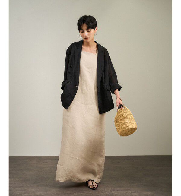 SALON adam et rope'「リネンツイルスクエアーネックジャンパースカート」|ワンピース|