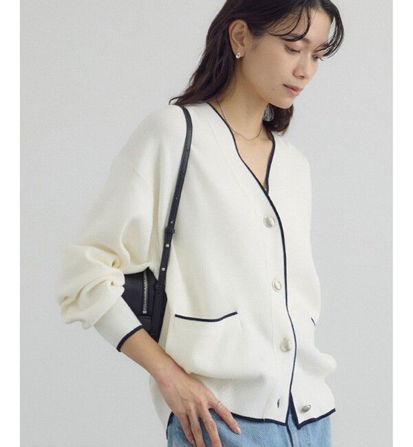 SALON adam et rope'「【WEB限定】メタルボタンスウェットライクラインカーディガン 3[新色追加]」|カーディガン|