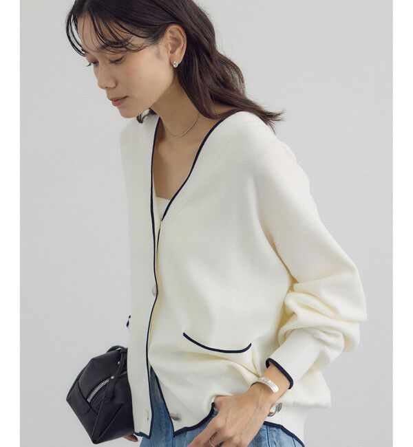 SALON adam et rope'「【WEB限定】メタルボタンスウェットライクラインカーディガン 3[新色追加]」|カーディガン|