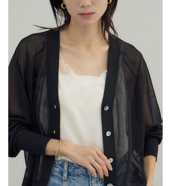 SALON adam et rope'「ブライトラメVネックシアーカーディガン / 新色追加」|カーディガン|