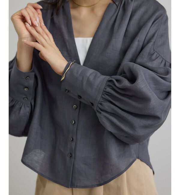 SALON adam et rope'「リネンスキッパーギャザーブラウス / GENTLE LINEN 新色追加」|シャツ・ブラウス|