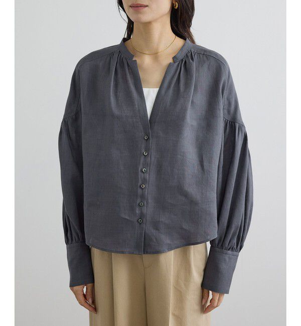 SALON adam et rope'「リネンスキッパーギャザーブラウス / GENTLE LINEN 新色追加」|シャツ・ブラウス|