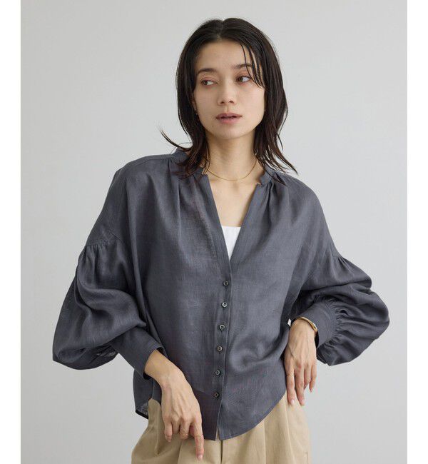 SALON adam et rope'「リネンスキッパーギャザーブラウス / GENTLE LINEN 新色追加」|シャツ・ブラウス|