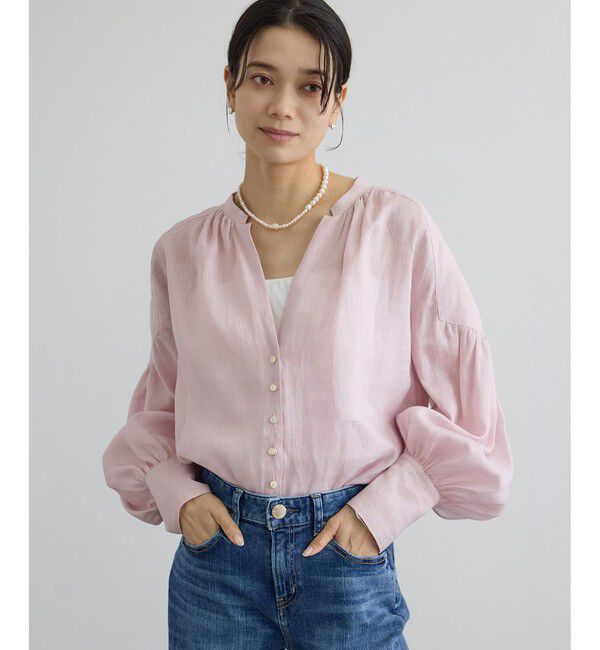 SALON adam et rope'「リネンスキッパーギャザーブラウス / GENTLE LINEN 新色追加」|シャツ・ブラウス|