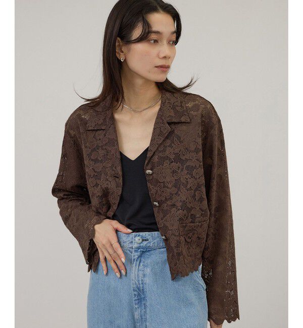 SALON adam et rope'「スカラップレースクロップドシャツジャケット」|その他|