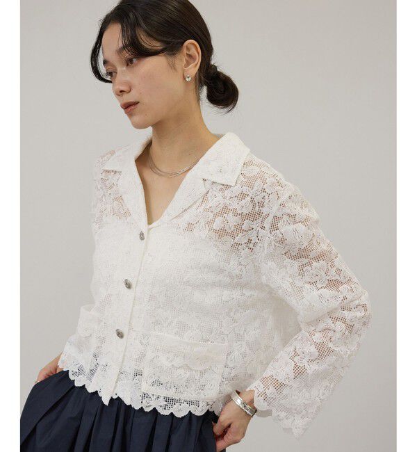 SALON adam et rope'「スカラップレースクロップドシャツジャケット」|その他|