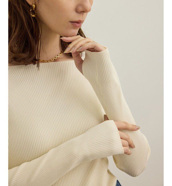 ROPE「【洗える】ワイドリブスクエアネックニット」|ニット・セーター|