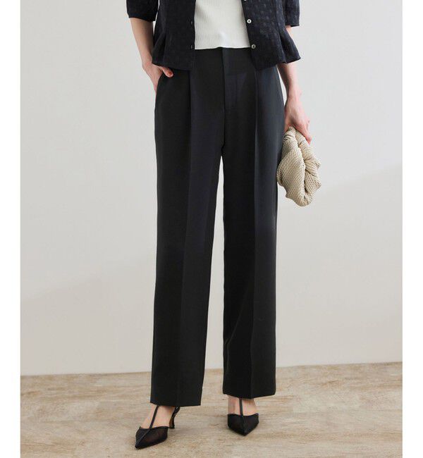 ROPE「【洗える】ダブルクロステーパードパンツ（美人パンツ）」|チノ|ブラック(01)