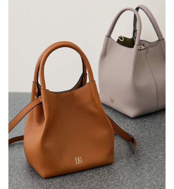 ROPE「2WAYキューブボックスレザーハンドバッグ」|ハンドバッグ|キャメル(25)